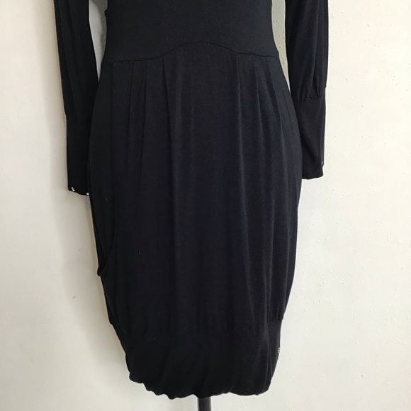 PAUL BRIAL WOMEN VINTAGE BLACK STUDDED V-NECK PLEATED POCKET BALLON DRESS NO SZ - Picture 6 of 12